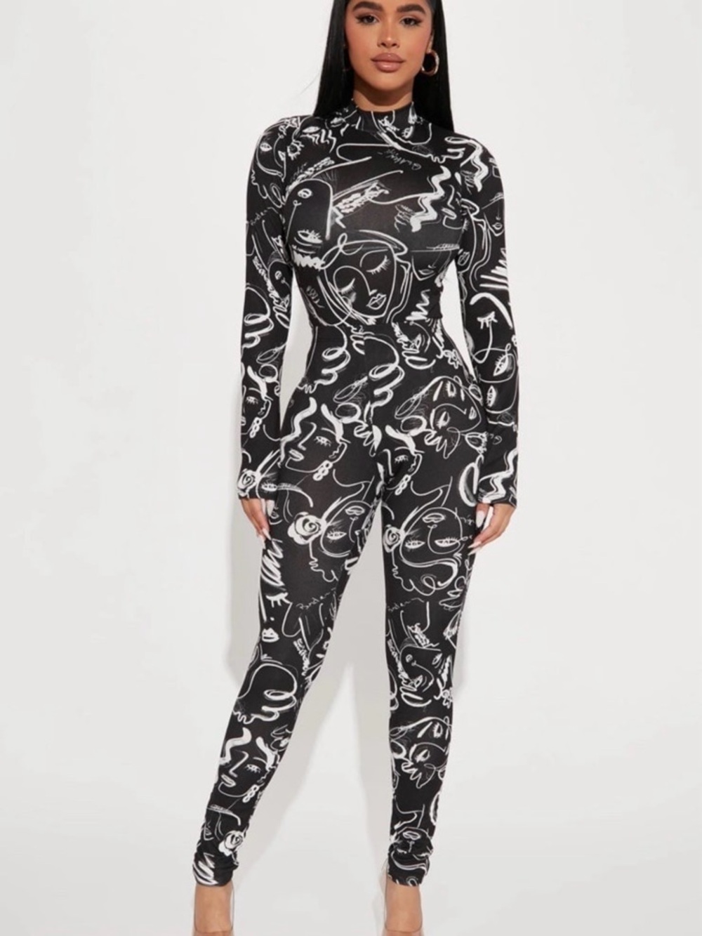 Fashion Nova Black & White Abstract Graphic legging set Medium NWT